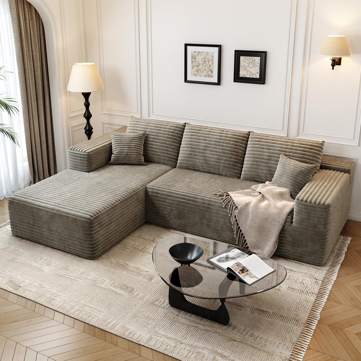 107.5" Cloud Modular Sectional Sofa with 1 Ottoman,Modern Minimalist Upholstered Couches, Comfort U Shaped Sofa for Living Room,Deep Seat Corner Couch，No Assembly Required (Black,Left Facing Chaise)