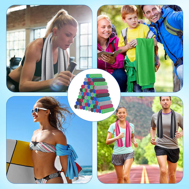 Shellwei 150 Pcs Cooling Towels Bulk 32 x 12 Inch Ice Towel Bulk Cooling Rag for Neck and Face Soft Breathable Microfiber Cloth Chilly Quick Cold for Yoga Gym Sport Golf Running Work Stay Cold