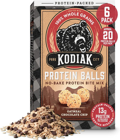 Kodiak Cakes Oatmeal Protein Ball Mix, Chocolate Chip, High Protein, 100% Whole Grains, (Pack of 6)