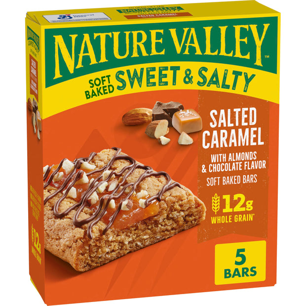 Nature Valley Soft Baked Sweet and Salty Bars, Chocolate Turtle, Made with Whole Grain, 5 Bars, 6.2 oz
