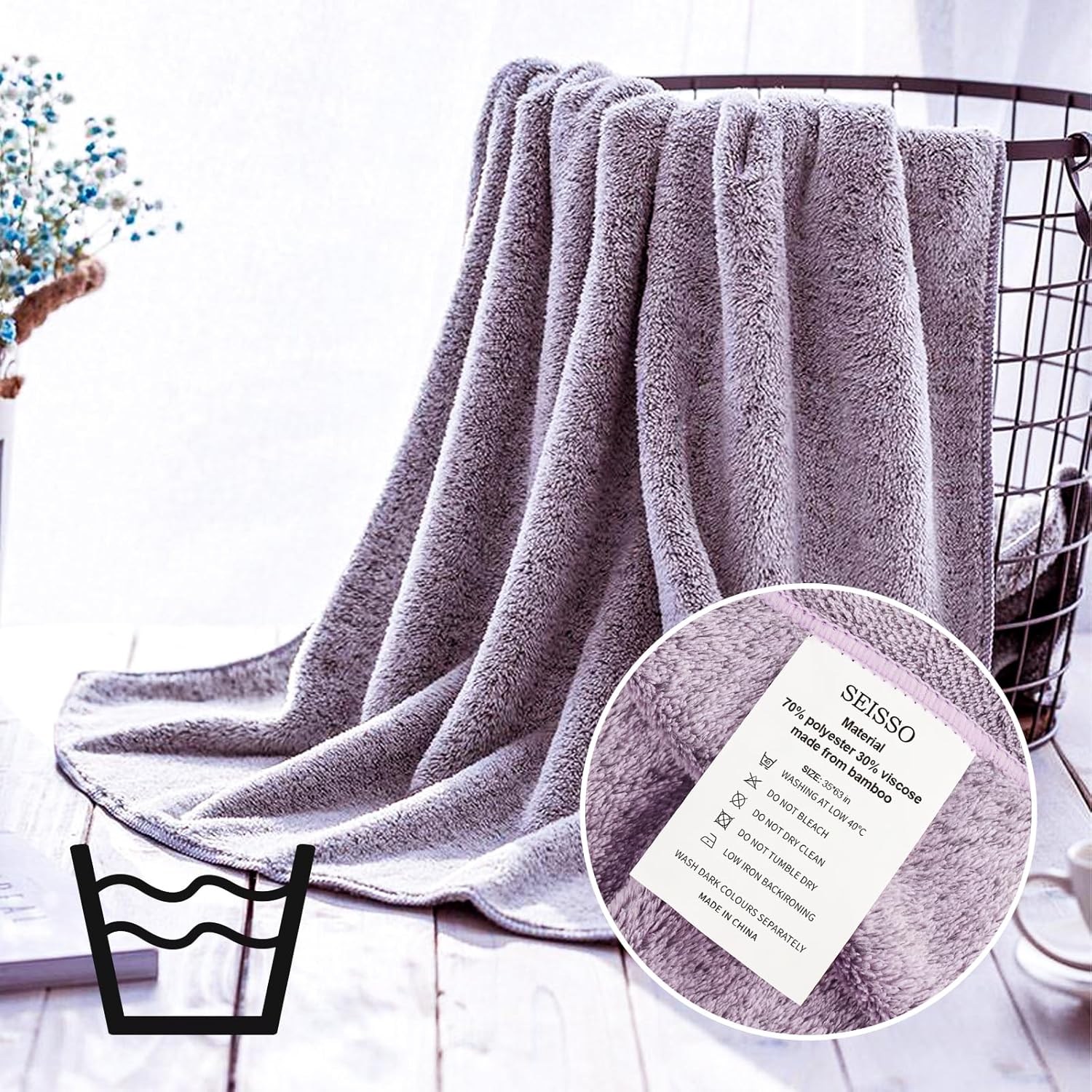 Bath Towels 4 Pack Large Bathroom Bamboo Viscose Towels 35” x 63” Plush Soft Bath Towel for Shower Extra Absorbent Jumbo Bath Sheet - Multipurpose Use as Sports, Travel, Fitness, Yoga (Purple)
