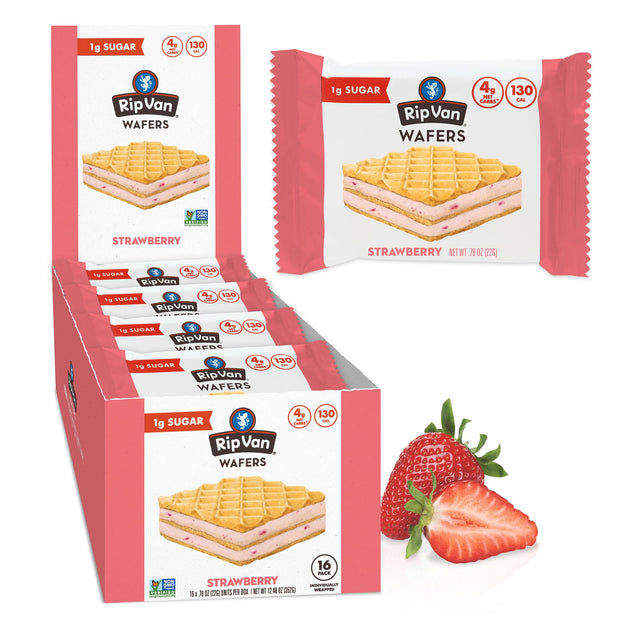 Rip Van Raspberry & Dark Chocolate Wafer Cookies - Healthy Snacks - Non GMO Keto Cookies - Keto Snacks - Low Carb, Low Sugar (1g), Low Calorie and Vegan Snack - 16 Count