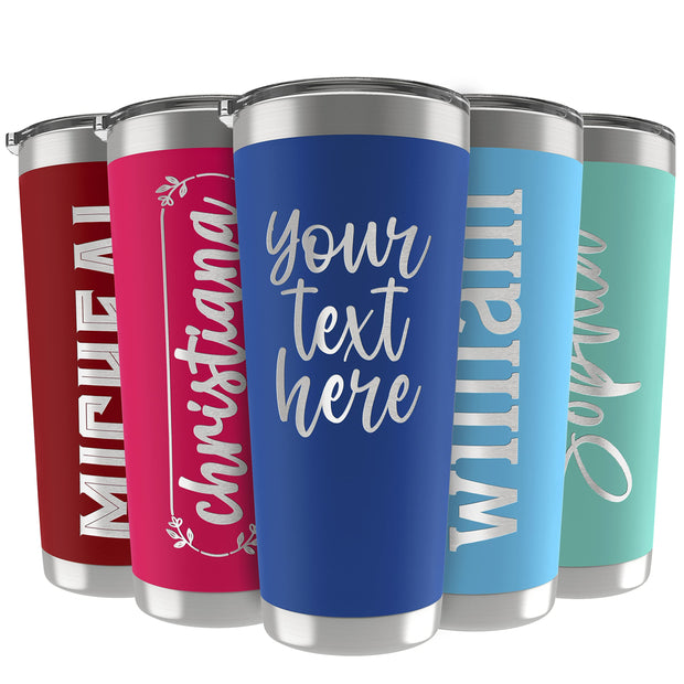 Personalized Tumblers, Stainless Steel 20 oz Tumbler w/Lid | 13 Designs | Personalized Cups Double Walled Insulated Coffee Cup for, Gym, Fitness | Hot and Cold Drink Use - Black
