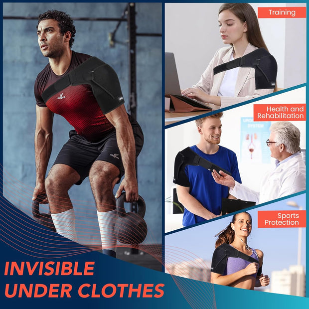 Shoulder Brace with Adjustable Compression Sleeve Rotator Cuff Support & Arm Sling, Hot/Cold Pack Compatible, Breathable Stabilizer for Pain Relief, Fits Left/Right Arm, Men & Women (Large)