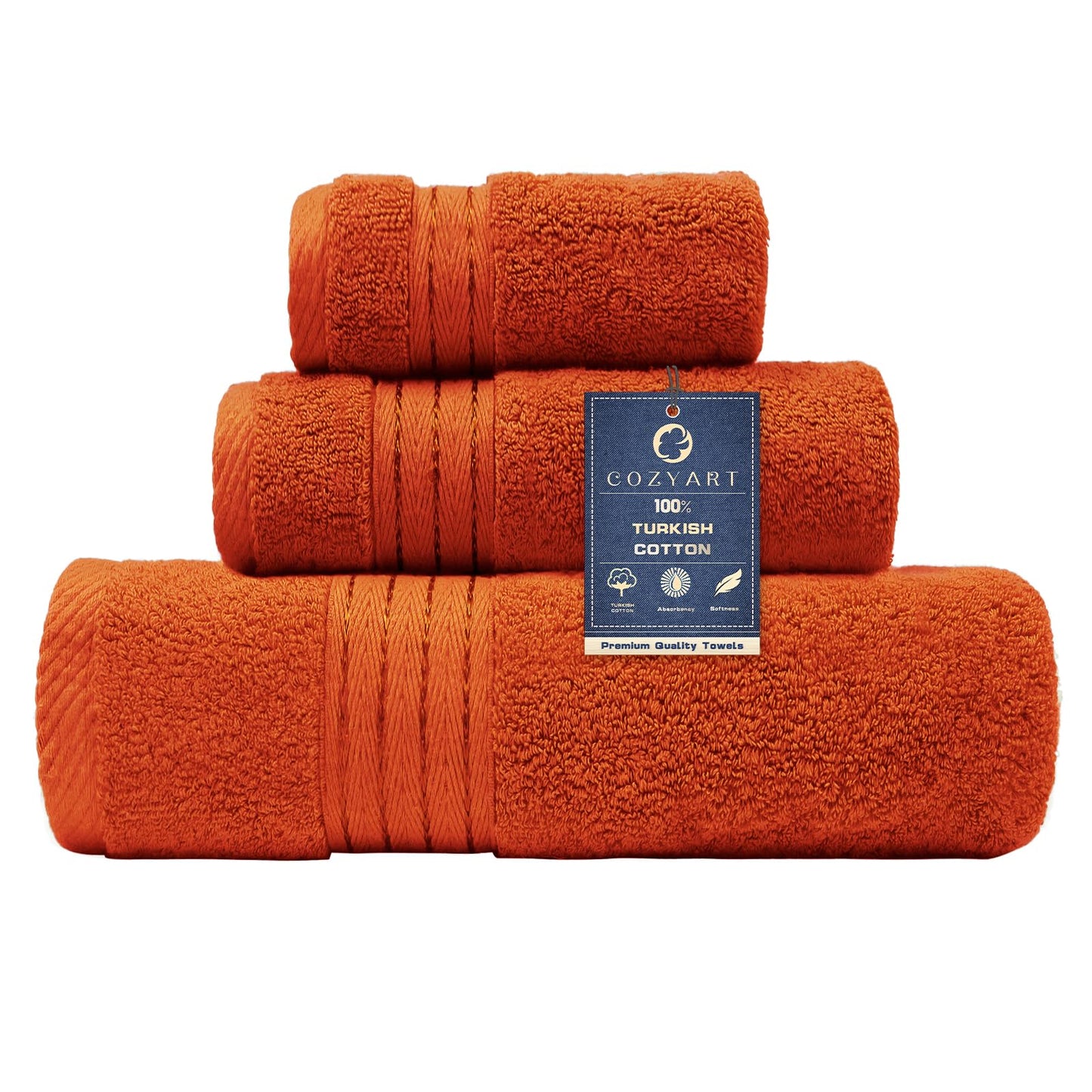 COZYART Burnt Orange Bath Towel Set for Bathroom Turkish Cotton Thick Soft Absorbent Durable 650 GSM Towel Sets of 6, 2 Large Bath Towels, 2 Hand Towels, 2 Washclothes