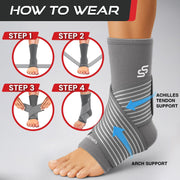 Sleeve Stars Ankle Brace for Women & Men, Ankle Wrap for Sprain, Compression Sleeve for Plantar Fasciitis Relief, Easy Customizable Support: w/ Removable Strap (Single/M:10"-12"/Black)