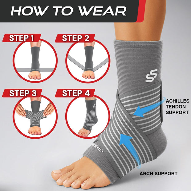 Sleeve Stars Ankle Brace for Women & Men, Ankle Wrap for Sprain, Compression Sleeve for Plantar Fasciitis Relief, Easy Customizable Support: w/ Removable Strap (Single/M:10"-12"/Black)