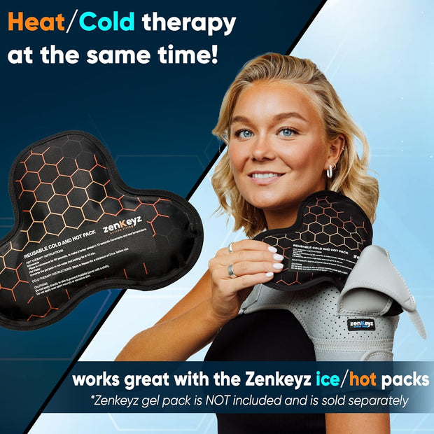 ZENKEYZ Shoulder Brace for Women & Men Rotator Cuff Support, Neoprene Stabilizer with Hot Cold Pack Pocket - Adjustable Arm Sling Shoulder Immobilizer, Left Right (Black, L/XL)