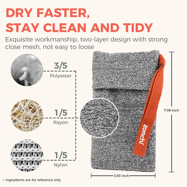 ZOMCHI 2 Pieces Exfoliating Soap Bags, Soap Savers for Bar Soap, Soap Bar Pouch for Deep Exfoliation, Foaming Soap Sock for Shower