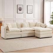 Modular Sectional Sofa, 112.2 Inch L Shaped Couch Set with Armrests, 3-Seater Comfy Cloud Couches with Movable Ottoman for Living Room Apartment, Coffee with 1 Ottoman