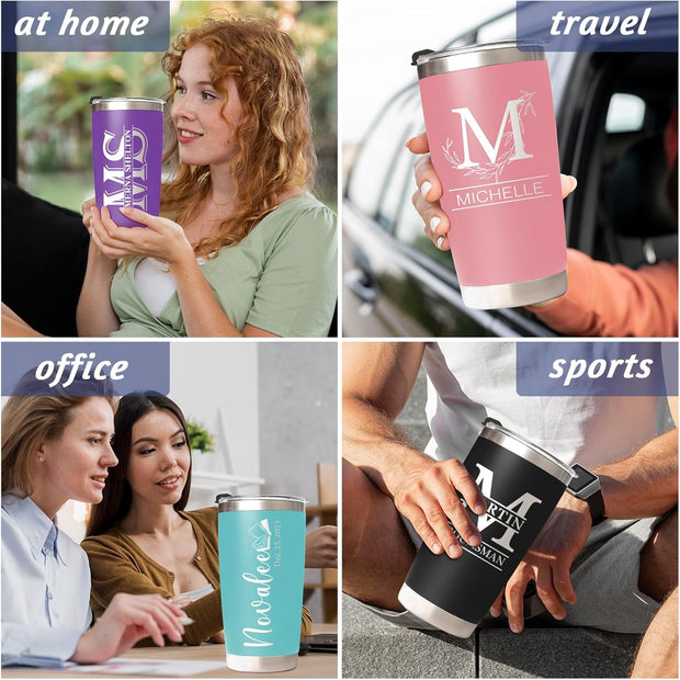Personalized Tumblers with Names - Made in USA, Personalized Birthday Gifts for Women Men, 20 Oz Custom Stainless Steel Coffee Tumbler for Office Gifts, Customized Travel Cup Mug Wholesale