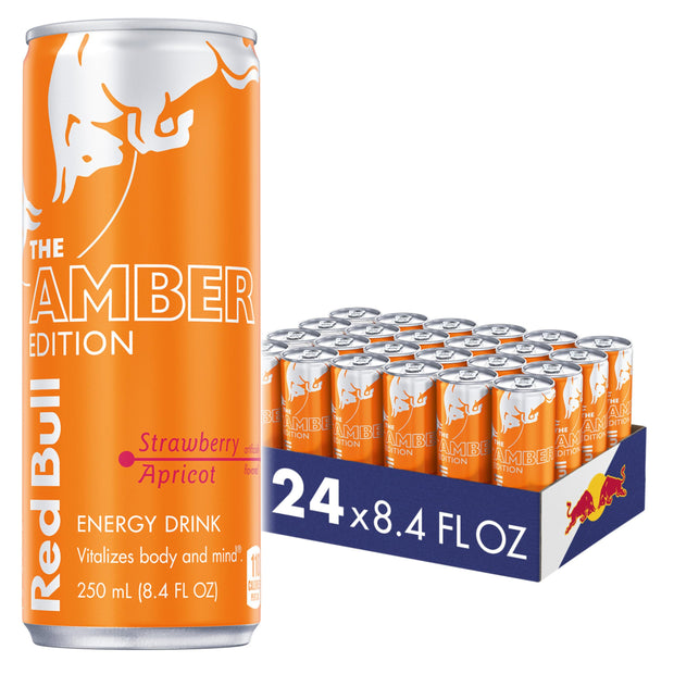 Red Bull Amber Edition Energy Drink, Strawberry Apricot, with 114mg Caffeine plus Taurine & B Vitamins, 12 Fl Oz, Pack of 24 Cans