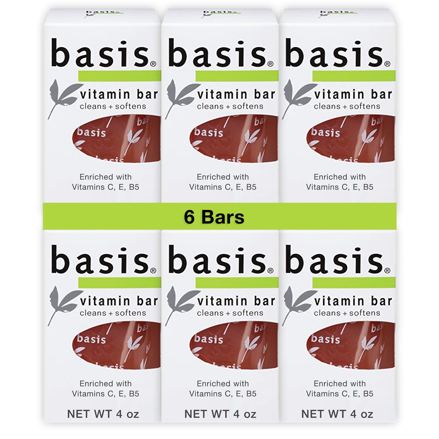Basis Sensitive Skin Bar Soap for Body, Hands and Face, Unscented Soap Bar for Sensitive Skin with Chamomile and Aloe Vera, 4 Oz, Pack of 6