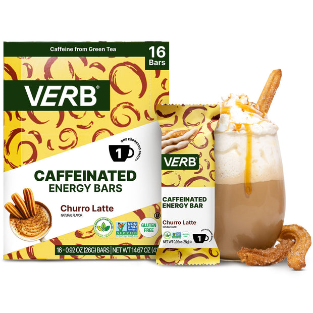 Verb Caffeinated Energy Bars Variety Pack - 2 Delicious Flavors (26g, Pack of 16) 110-Calorie Delicious Low Sugar Energy Bar, Vegan & Gluten Free On-the Go Snack with 80mg Green Tea Caffeine