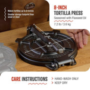 Victoria 8 Inches Cast Iron Tortilla Press, Roti Maker and Tortilladora, Pataconera Seasoned with Flaxseed Oil, Made in Colombia