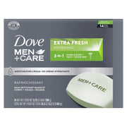 Dove Men+Care Bar 3 in 1 Cleanser for Body, Face, and Shaving Extra Fresh 14 Bars to Clean and Hydrate Skin Body and Facial Cleanser Mandarin Citrus, Patchouli, and Rosemary scent 3.75 oz