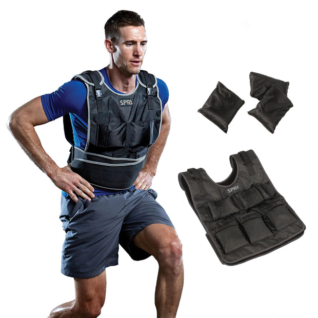 SPRI 20 lb Weighted Vest for Women & Men - Adjustable Weight Vest for Running, Strength Training, Endurance, and Fitness - Ten 2lb Weight Bags for Customized Workout - Comfort Fit and Durable Closure