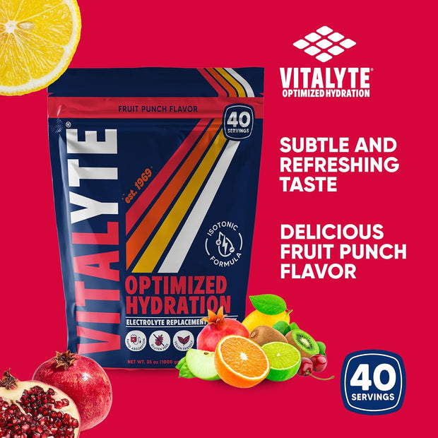 Vitalyte Electrolyte Powder Drink Mix, Isotonic Electrolyte Hydration Mix, Gluten Free Post Workout Powder Mix, Pack of 1, 35 oz., Cranberry Frost Flavor