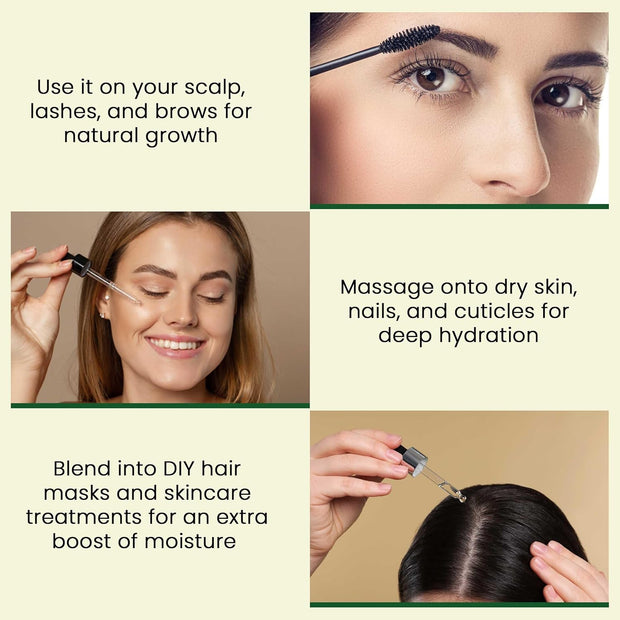 Pure Castor Oil - Cold Pressed 100% Castor Oil for Hair Growth, Skin, Eyebrows, Eye Lashes, Nails & Cuticles - Hexane Free, Natural & Unrefined - Includes Dual Mascara, Dropper & Scalp Massager