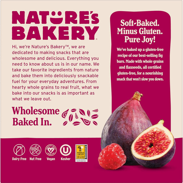 Nature’s Bakery Gluten Free Fig Bars, Raspberry, Real Fruit, Vegan, Non-GMO, Snack bar, 6 boxes with 6 twin packs (36 twin packs)