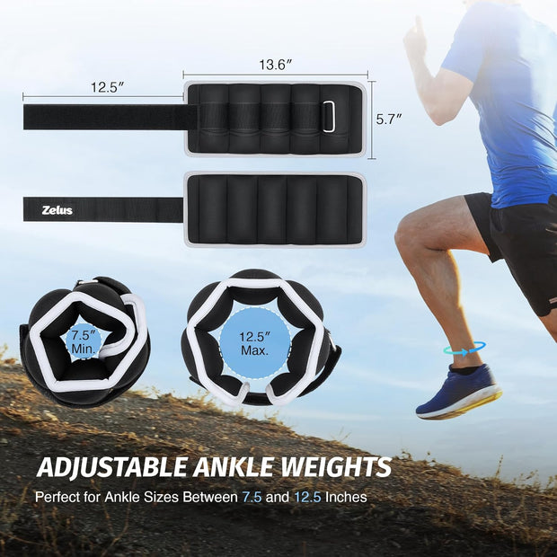 ZELUS 1 Pair Adjustable Ankle Weights, 2 4 6 8 10 lb Modularized Leg Weight Straps for Women Men, Weighted Ankle Weight Set with Removable Sandbags, 1-5 lb per Ankle Strap for Gym Yoga Jogging Walking