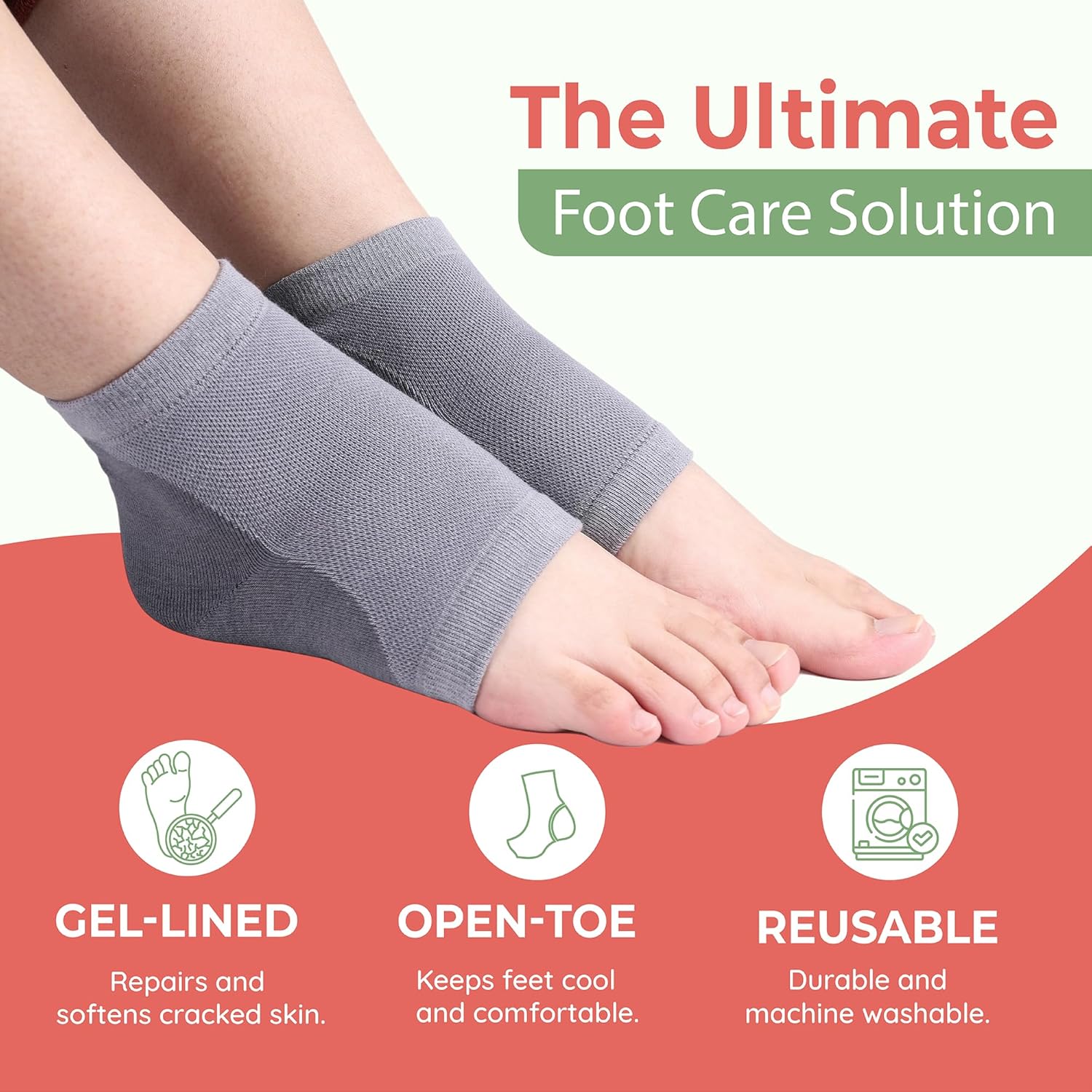 4-Pack Moisturizing Heel Socks for Cracked Heels - Gel Socks for Dry Cracked Feet Repair - Silicone Socks for Women and Men Foot Treatment & Overnight Hydration (Gray)