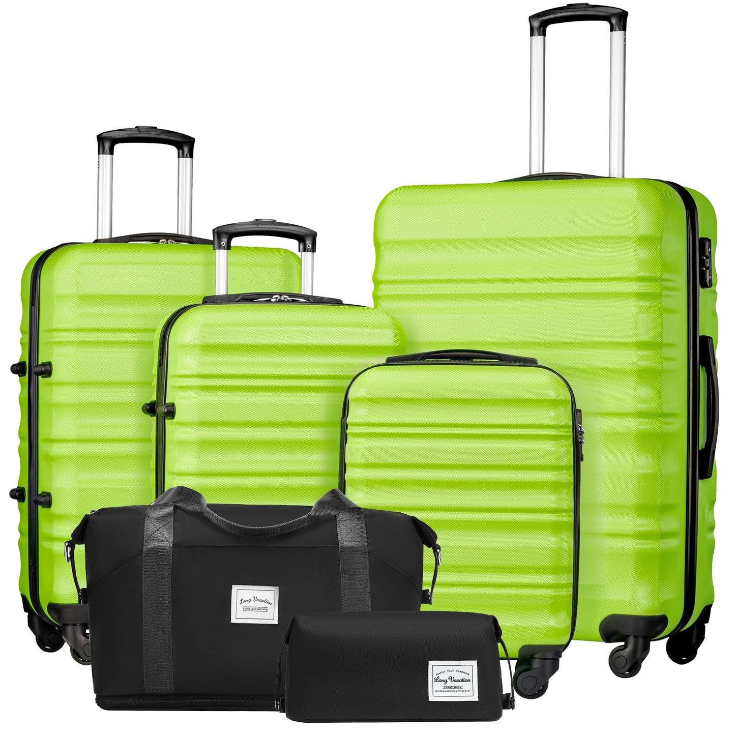 LONG VACATION 6 Piece Luggage Set Carry on Suitcase with ABS+PC hardshell, Spinner Wheels & YKK Zipper TSA Lock (WHITE-BROWN, 6 piece set)