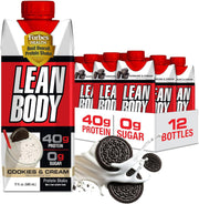 Lean Body Ready-to-Drink Cookies and Cream Protein Shake, 40g Protein, Whey Blend , 0 Sugar, Gluten No, 22 Vitamins & Minerals, (Recyclable Carton & Lid - Pack of 12) LABRADA , 17 Fl Oz (Pack of 12)