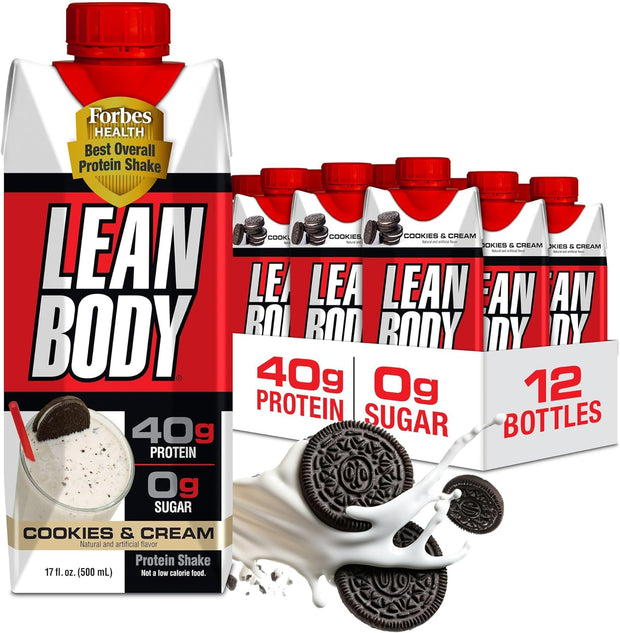 Lean Body Ready-to-Drink Cookies and Cream Protein Shake, 40g Protein, Whey Blend , 0 Sugar, Gluten No, 22 Vitamins & Minerals, (Recyclable Carton & Lid - Pack of 12) LABRADA , 17 Fl Oz (Pack of 12)