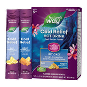 Nature's Way Cold Relief Hot Drink, Umcka, Homeopathic, Clinically Proven Pelargonium Sidoides 1X, for Cough, Congestion, Sore Throat, Stuffy Nose, Day & Night Formula, 12 Packets (Packaging May Vary)