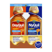VICKS DayQuil & NyQuil SEVERE Honey Flavor Co-Pack, Cold & Flu Medicine, Relieves Headache, Fever, Sore Throat, Minor Aches & Pains, Nasal Congestion, Sinus Pressure, Stuffy Nose, and Cough, 2x12oz