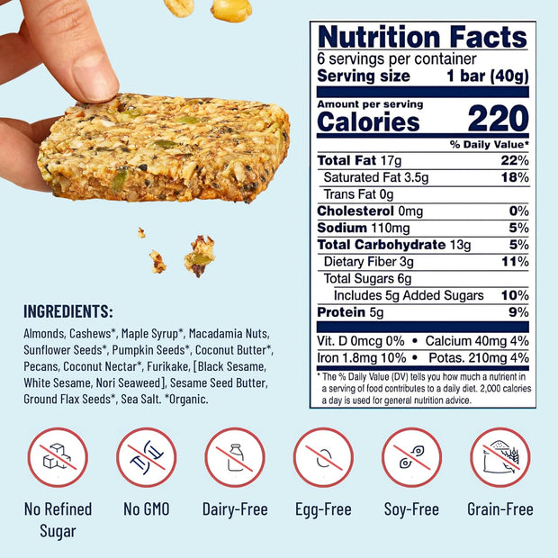 YES Bar – Black Sesame Sea Salt – Plant Based Protein, Decadent Snack Bar – Vegan, Paleo, Gluten Free, Dairy Free, Low Sugar, Healthy Snack, Breakfast, Low Carb, Keto Friendly (Pack of 6)