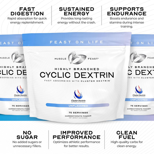 Muscle Feast Highly Branched Cyclic Dextrin Premium Pre-Workout or Post-Workout Supplement, Unflavored, 5lbs