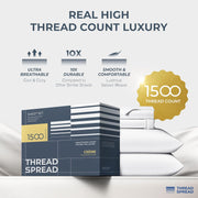 THREAD SPREAD 100% Egyptian Cotton King Size Sheets Set - Luxury 1500 Thread Count Egyptian Cotton Sheets King Size, Silky Soft, Cooling, Sateen Weave 17" Deep Pocket Bed Set - White