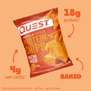 Quest Nutrition Nacho Cheese Tortilla Style Protein Chips, 18g Protein, 4g Net Carb, Low Carb, Gluten Free, 1.1 oz (Pack of 4)