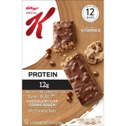 Special K Bar Protein Meal Bars, 12g Protein Snacks, Meal Replacement, Chocolatey Chip Cookie Dough, 19oz Box (12 Count)