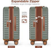 SHOWKOO Luggage Sets 3 Piece Hardside Expandable Suitcase with Double Spinner Wheels Tsa Lock Green (20in/24in/28in)