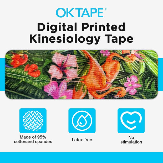 OK TAPE Hypoallergenic Digtal Printed Kinesiology Tape, Elastic Sports Athletic Tape, 2 Rolls, 2in×16.4ft Uncut Roll-DIY