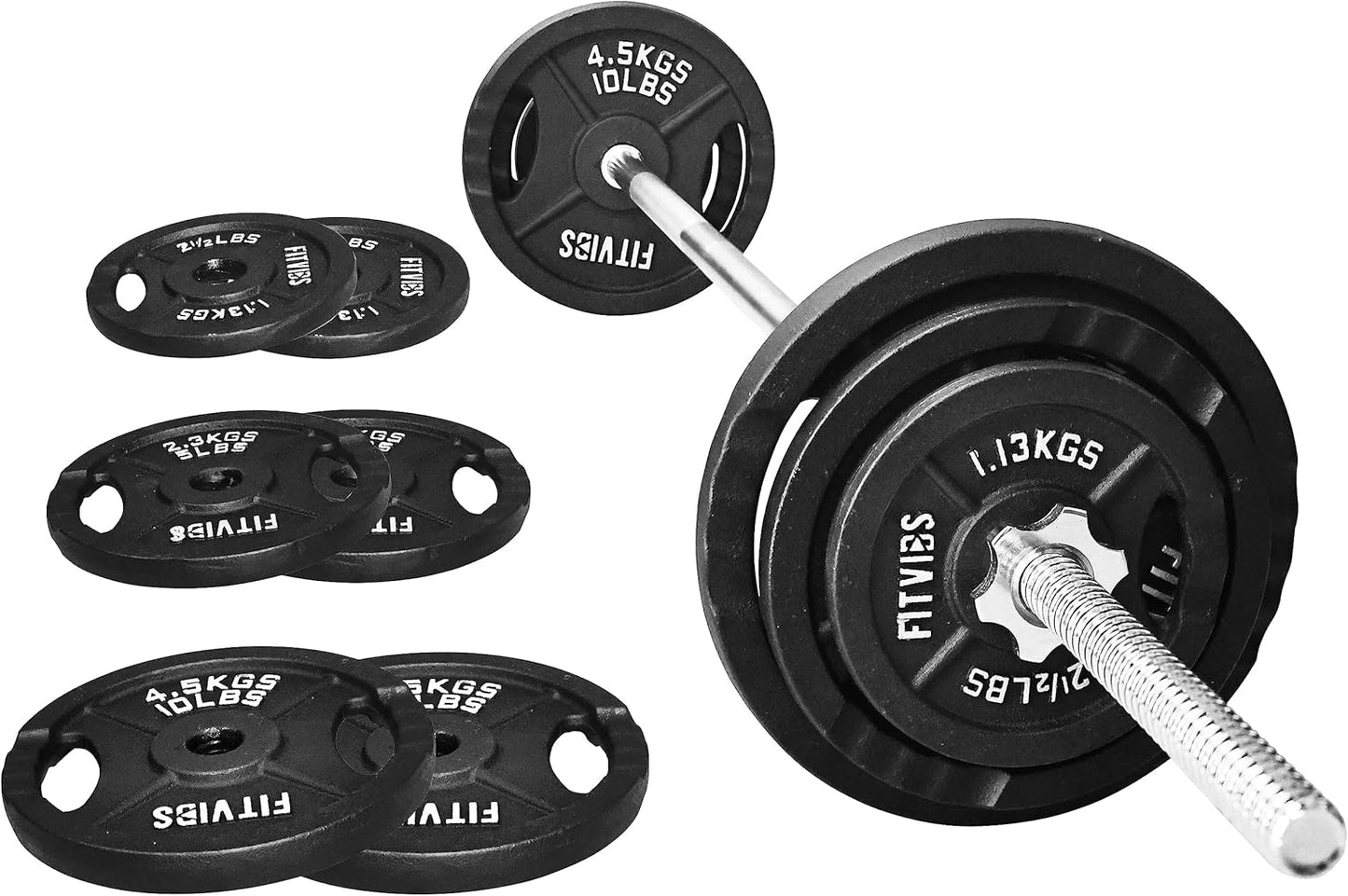 Cast Iron 1" Standard Weight Plates Including 5FT Standard Barbell Bar & Star Locks, 45 Pounds Set (35 Lbs Plates + 10 Lbs Barbell Bar), Multiple Packages