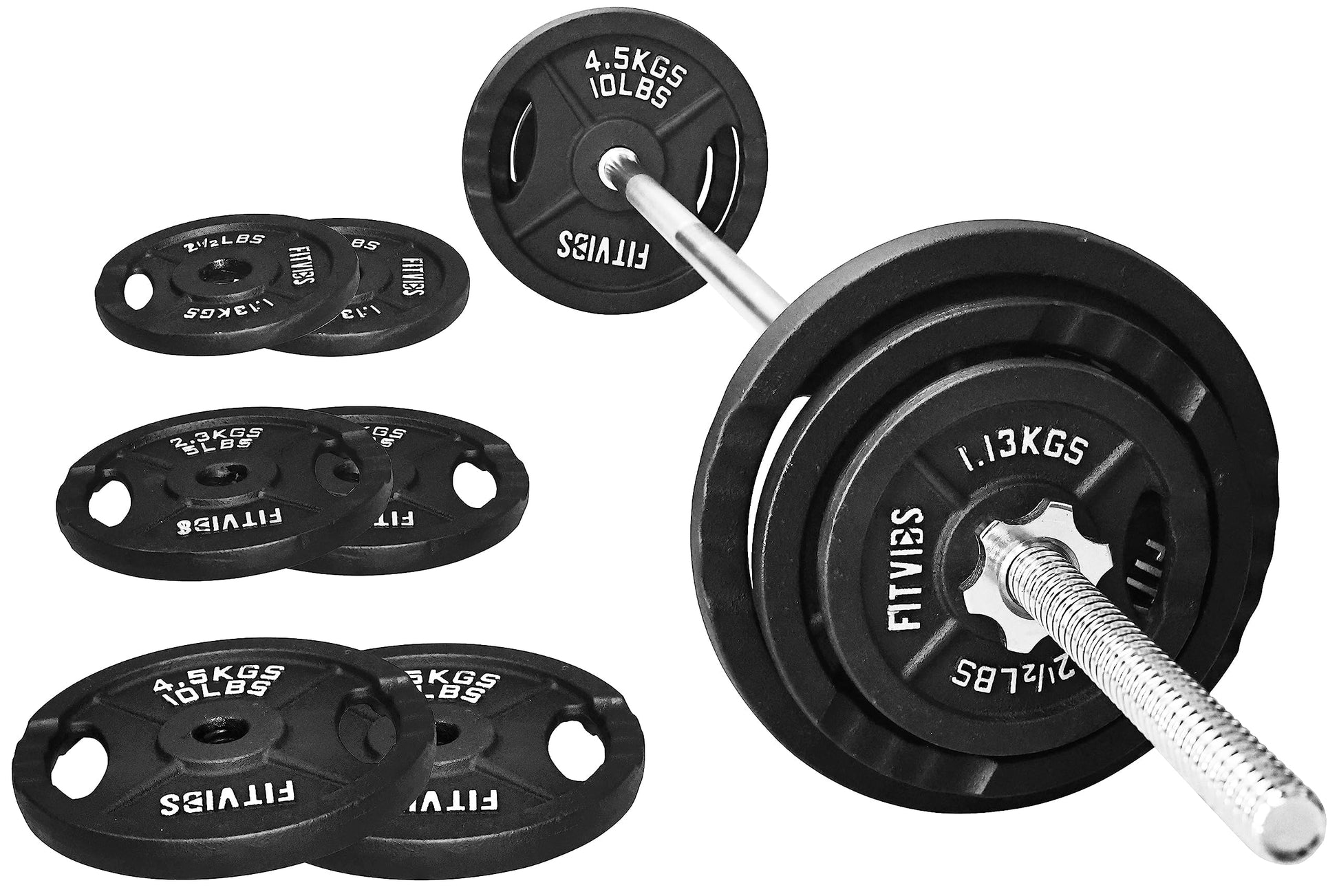Cast Iron 1" Standard Weight Plates Including 5FT Standard Barbell Bar & Star Locks, 45 Pounds Set (35 Lbs Plates + 10 Lbs Barbell Bar), Multiple Packages