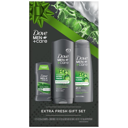 Dove Men + Care Bundle – Extra Fresh Body Wash & 72H Deodorant + Fresh + Clean 2-in-1 Shampoo and Conditioner, Citrus Scent (3 Piece Set)