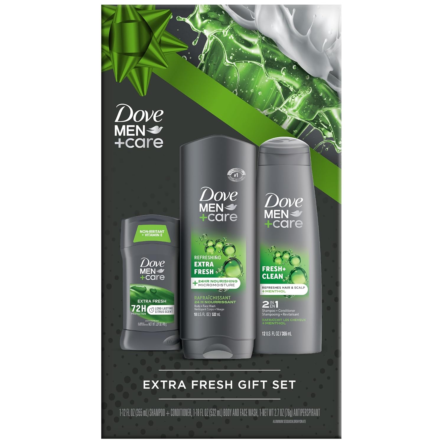 Dove Men + Care Bundle – Extra Fresh Body Wash & 72H Deodorant + Fresh + Clean 2-in-1 Shampoo and Conditioner, Citrus Scent (3 Piece Set)