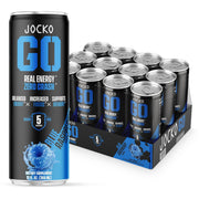 Jocko Fuel Blue Raspberry Energy Drink, 12 Pack, 0 Sugar, 95mg Caffeine, Supports Brain Health