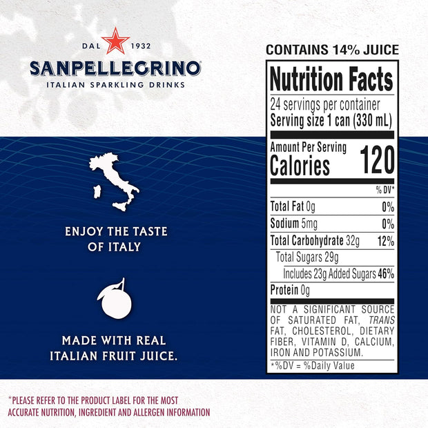 Sanpellegrino Italian Sparkling Drink Melograno And Arancia, Sparkling Orange And Pomegranate Beverage, 24 Pack Of Cans
