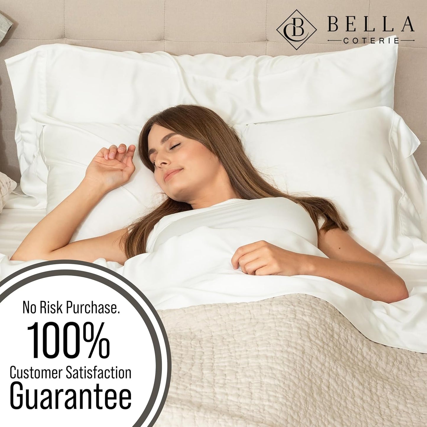 Bella Coterie | Luxury Standard Size Pillowcase Set | 100% Organically Grown Bamboo Viscose | Ultra Soft | Cooling | 2 Pcs [White]