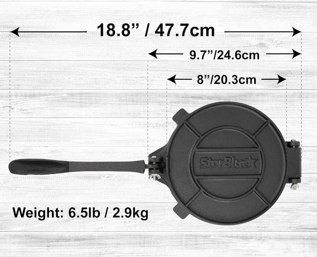 10 Inch Cast Iron Tortilla Press by StarBlue with FREE 100 Pieces Oil Paper and Digital Recipes e-book - Tool to make Indian style Chapati, Flour Tortilla, Roti