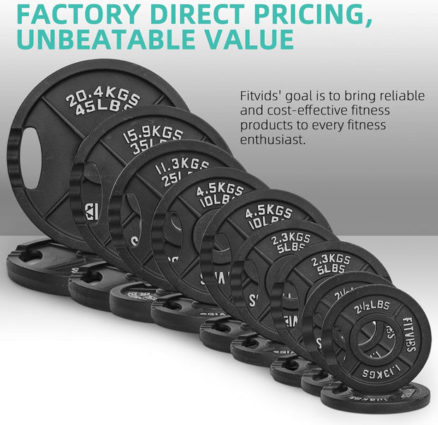Olympic Cast Iron 2-Inch Weight Plates Including 5FT Olympic Barbell Bar & Safely Locks, 100 Pounds Set (85 lbs Plates + 15 lbs Barbell Bar), Multiple Packages