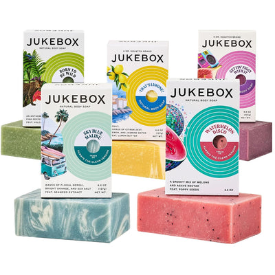 JUKEBOX Soap Sampler Gift Pack- 5 Bar Soaps- Gettin' Figgy With It, Skyy Blue Malibu, Watermelon Disco, That's Limone, Born To Be Wild