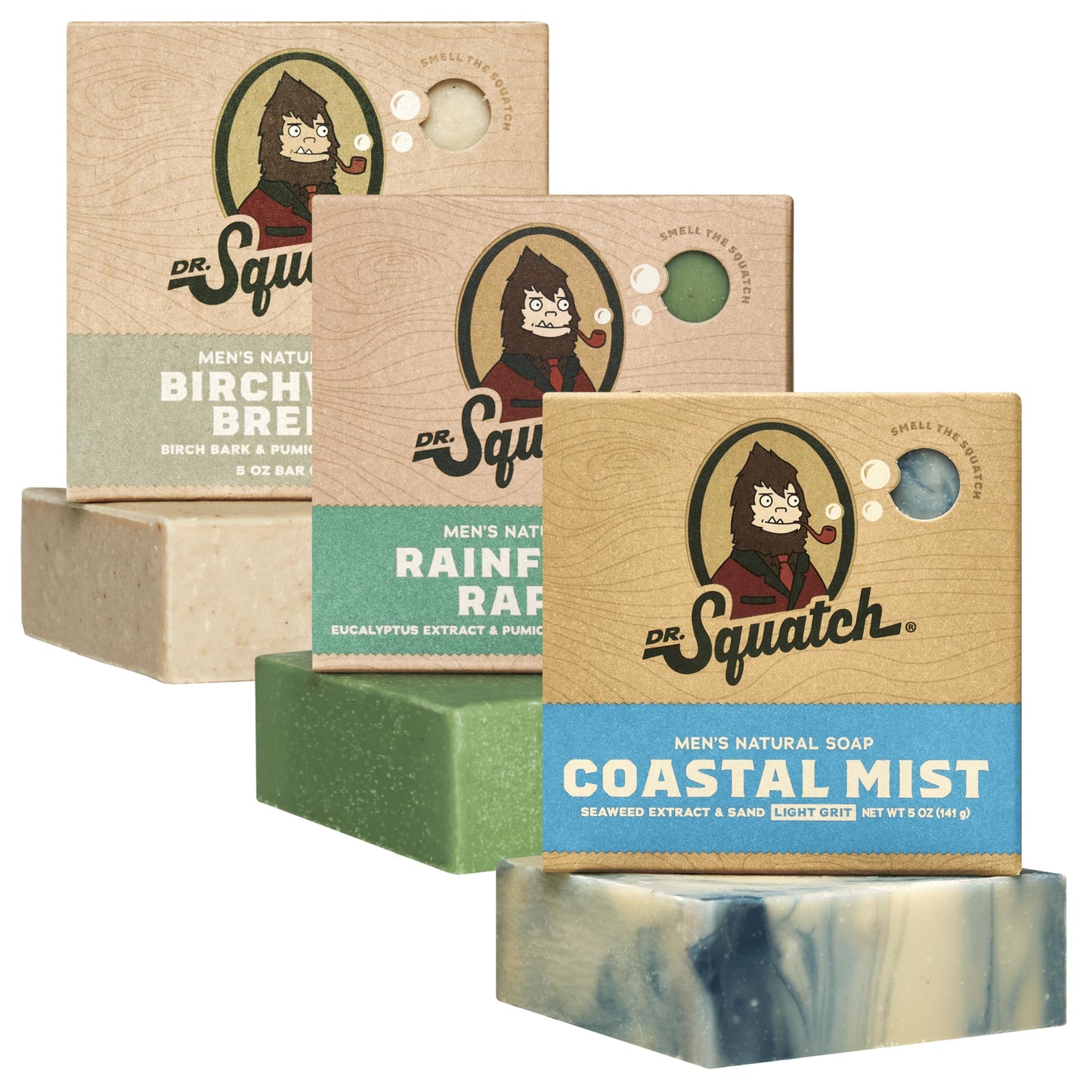 Dr. Squatch Natural Bar Soap for Men - Cold Process Soap with No Harsh Chemicals - Sierra Storm, Sandalwood Summit & Birchwood Breeze (5 oz, 3-Pack)