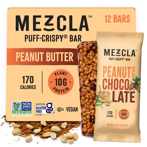 Mezcla Puff Crispy Protein Bars, Gluten Free & Vegan Protein Bars, 10g Protein, Alt for Pistachio Dubai Chocolate Bar, Granola Bars & Breakfast Bars, Healthy Snacks for Adults, Pistachio Chocolate, 12 Pack